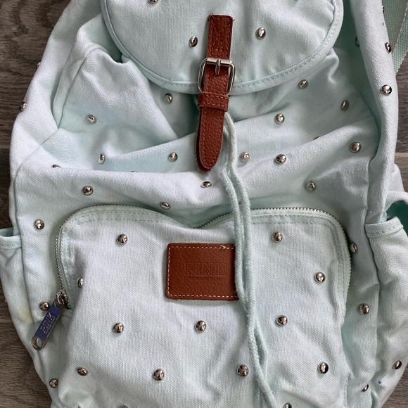 Victoria’s Secret PINK Mint Green/Blue Studded Backpack - Picture 2 of 8